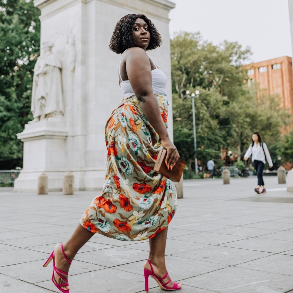 Floral Ruched MIDI Skirt